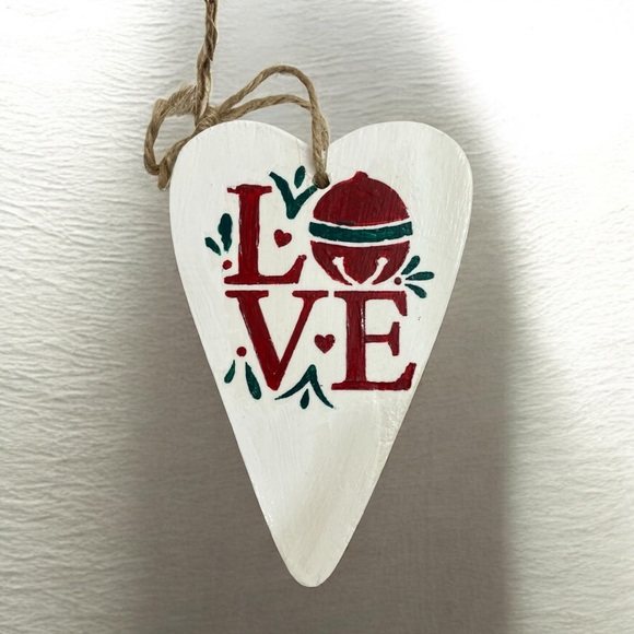 Handmade Heart-Shaped Holiday Ornament with LOVE Design - Picture 2 of 6